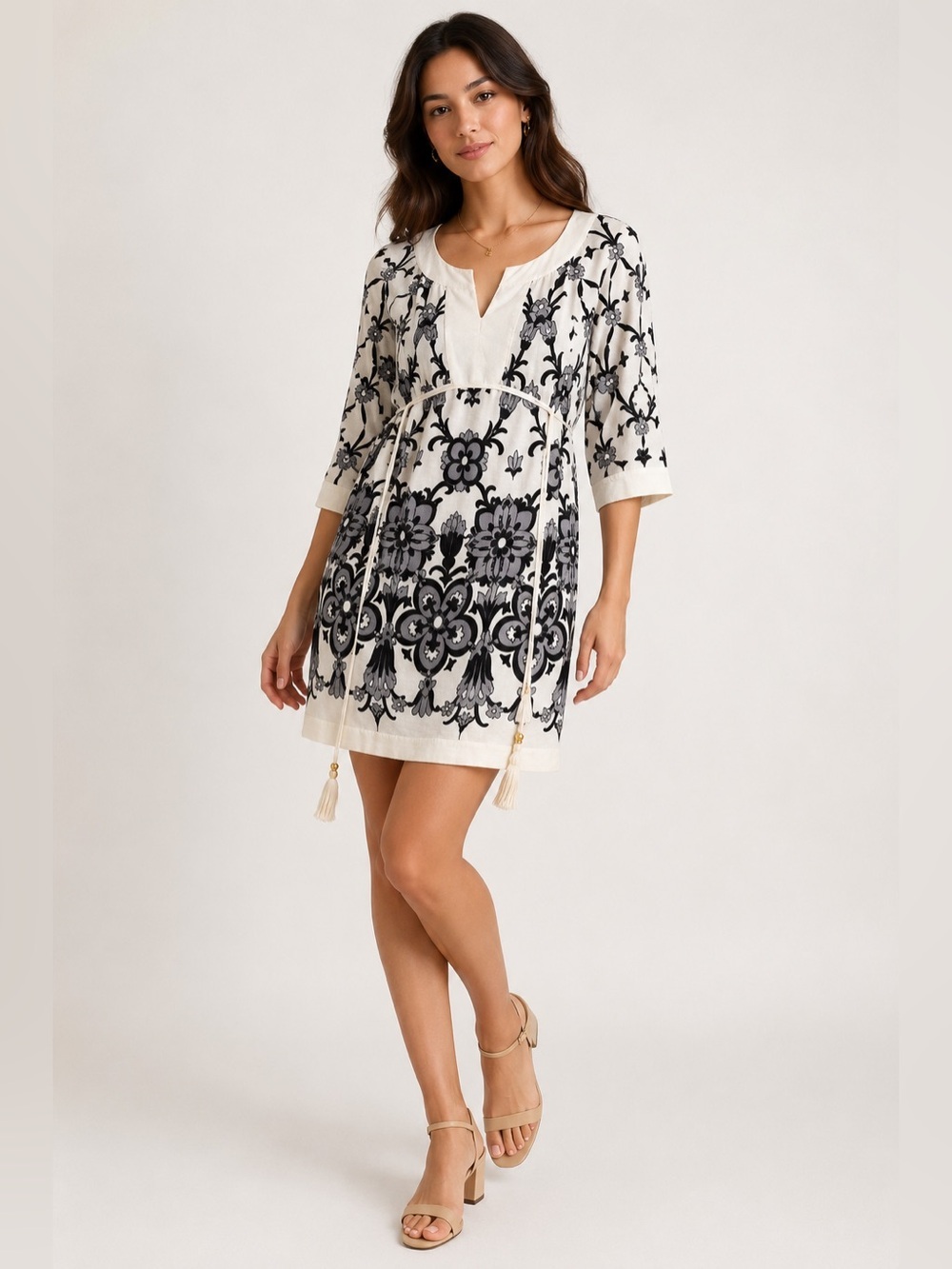 Juicy Couture Abigail Floral Silk Lined Tunic Dress Tie Waist Size 2